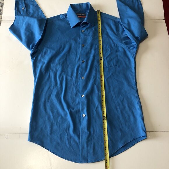 Geoffrey Beene Mens Shirt Geometric Fitted Wrinkle Free L/S Blue Size 15 - Picture 6 of 13